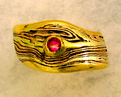 Mokume Contoured Ring with Pink Sapphire Feb 3 2012 0350 pm