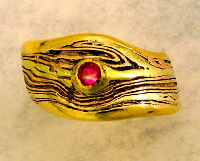 Mokume Contoured Ring with Pink Sapphire