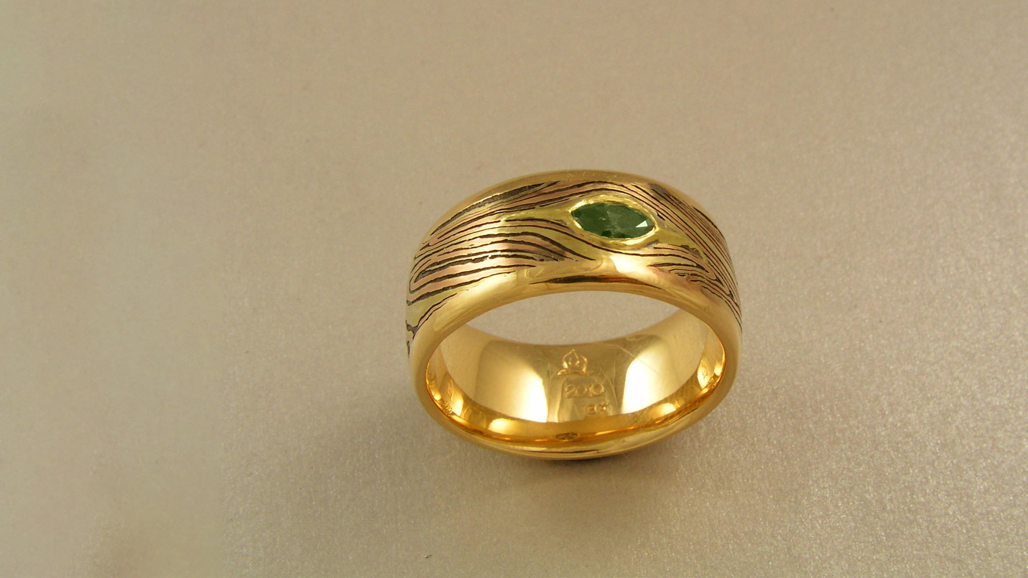 Mokume Band with Green Sapphire