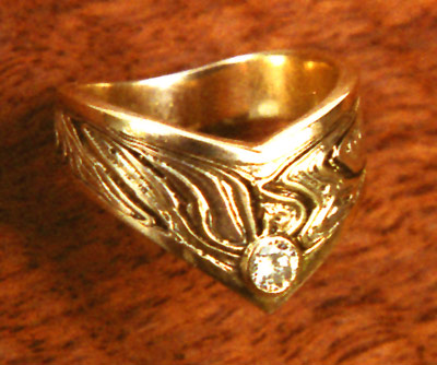 Chevron Mokume Band with Diamond