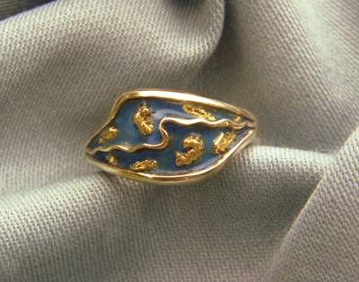 Enamel Ring with Gold Nuggets