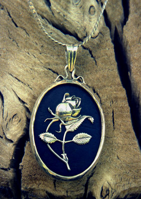 Rose Pendant silver on ebony