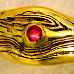 Mokume Contoured Ring with Pink Sapphire